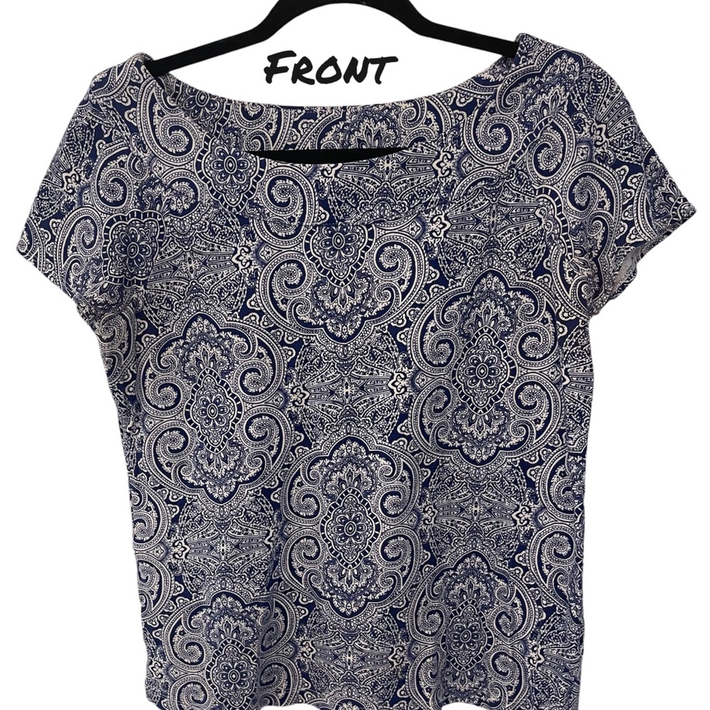 ❤️Rafaella Limited Edition Blue/White paisley, EUC, short sleeve Large Shirt